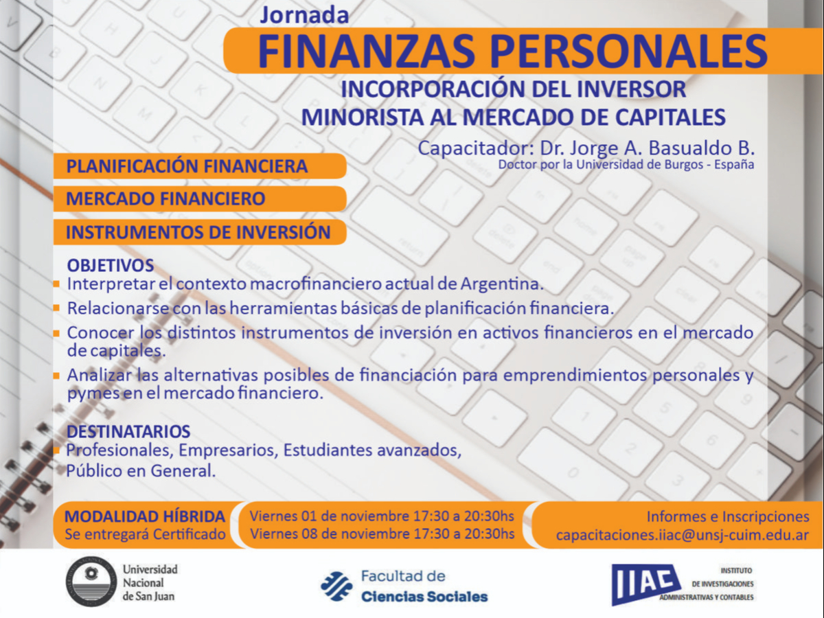 El Instituto de Investigaciones Administrativas Contables organiza las Jornadas de Finanzas Personales 